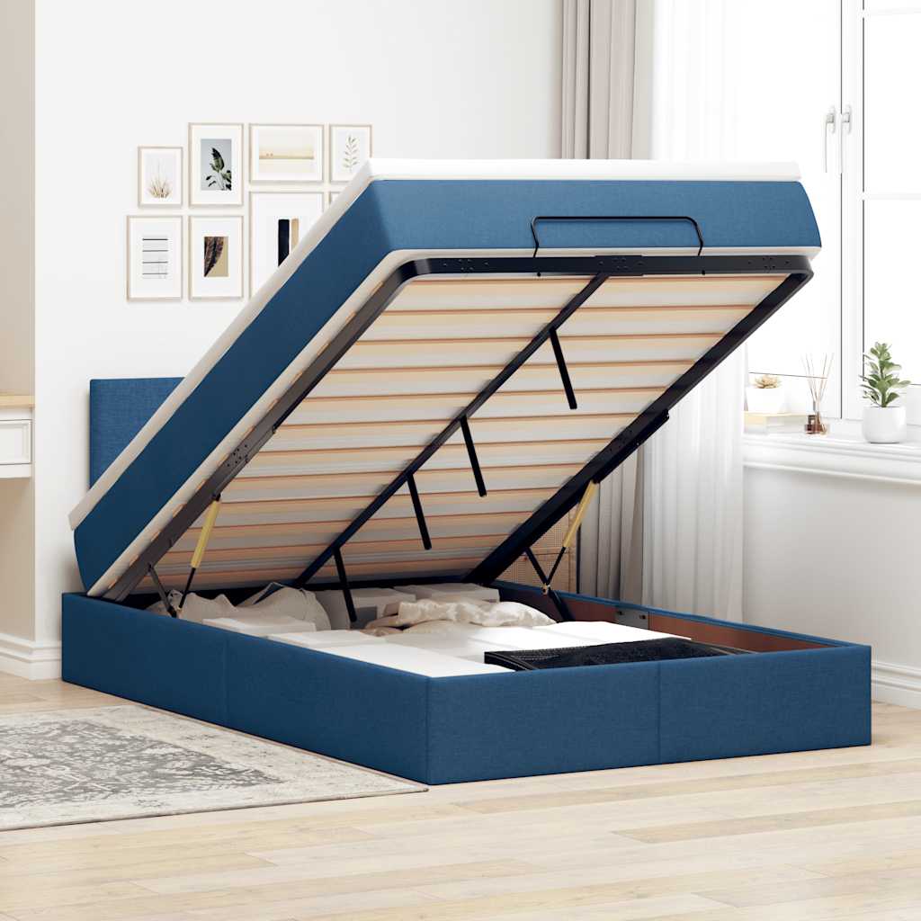 Otomanski krevet madracem i LED plava 120x190 cm tkanina