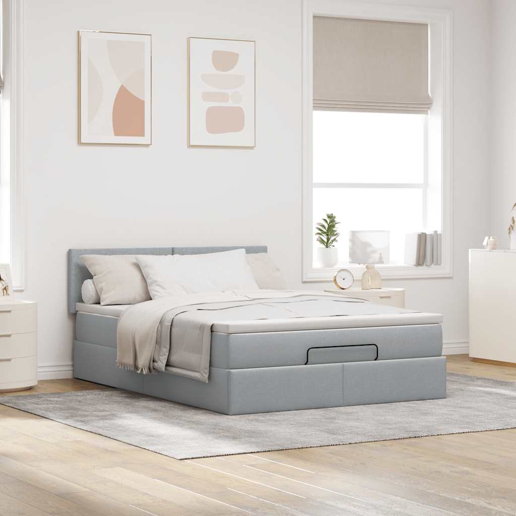 Otomanski krevet s madracem&LED svijetlosivi 140x190 cm tkanine