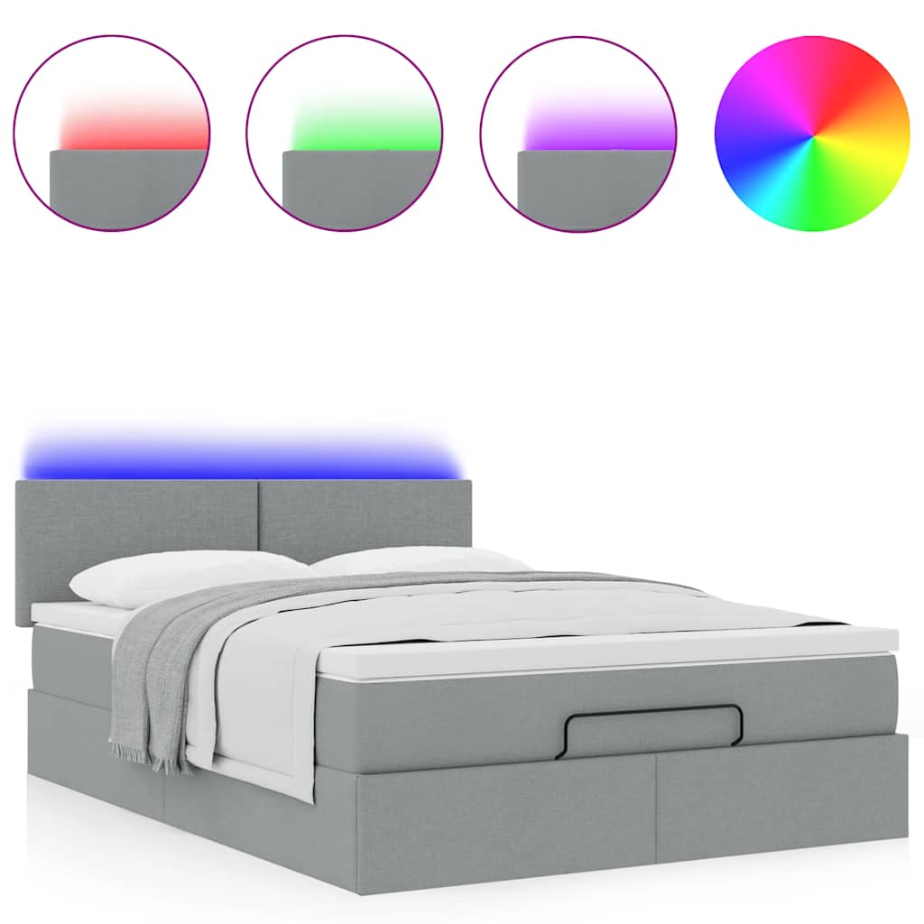 Otomanski krevet s madracem&LED svijetlosivi 140x190 cm tkanine