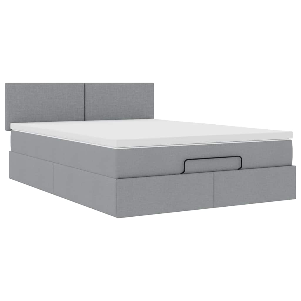 Otomanski krevet s madracem&LED svijetlosivi 140x190 cm tkanine