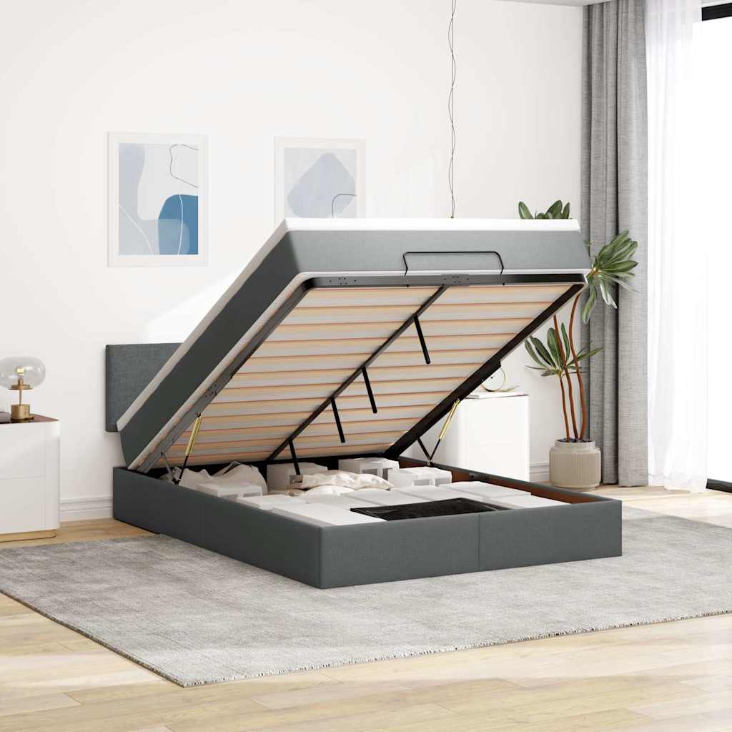 Otomanski krevet s madracem i LED tamnosivi 140x190 cm tkanine