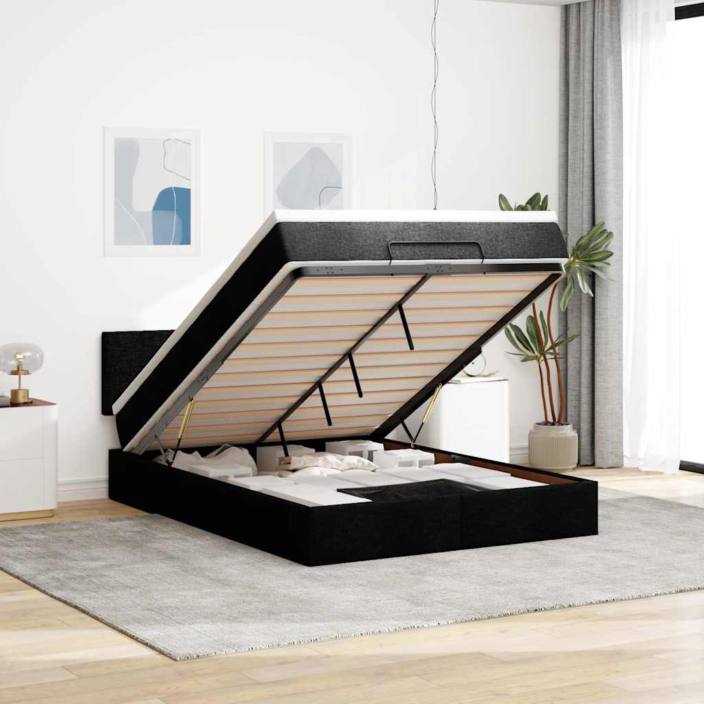 Otomanski krevet s madracem i LED crni 140x190 cm tkanine