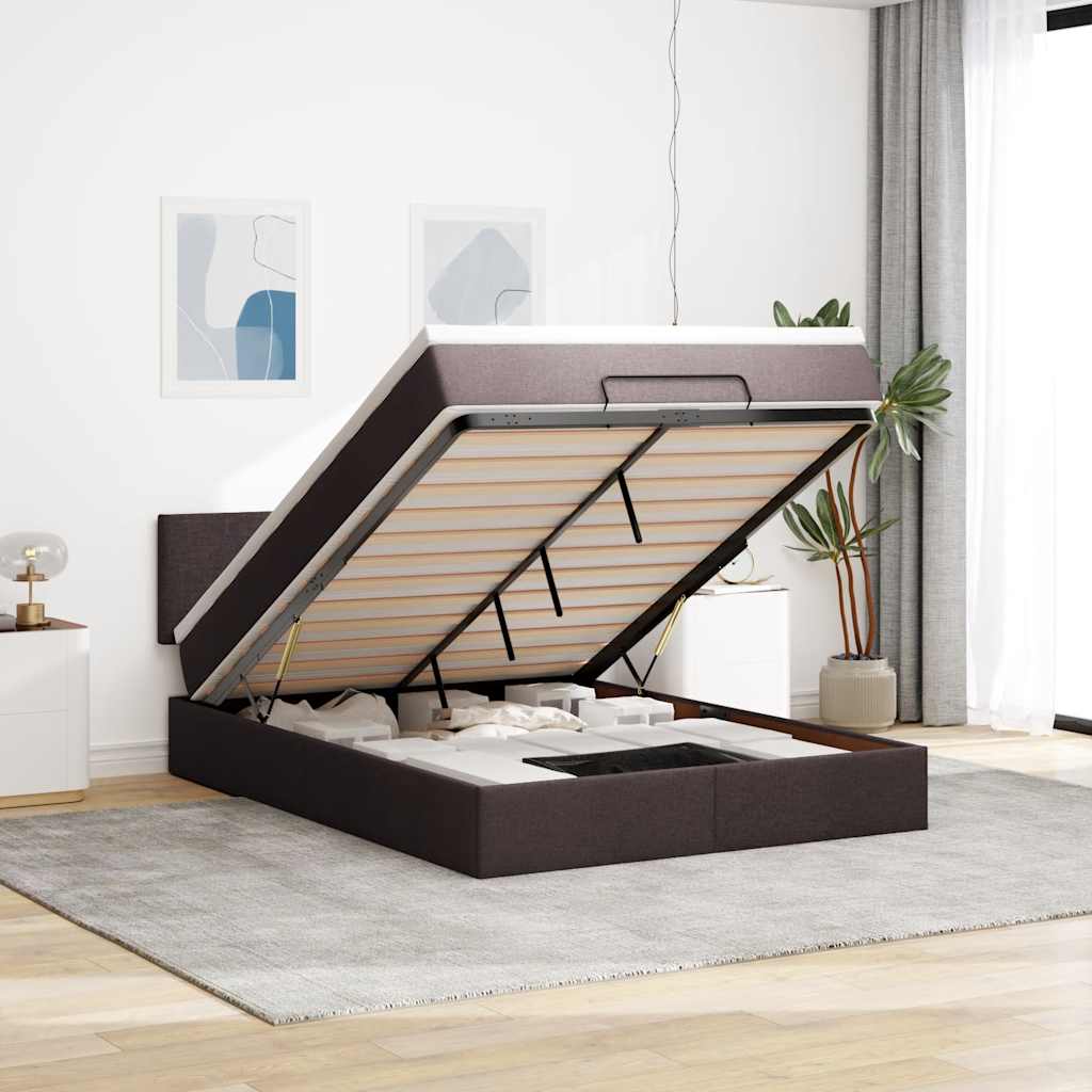 Otomanski krevet s madracem i LED tamnosmeđi 140x190 cm tkanine