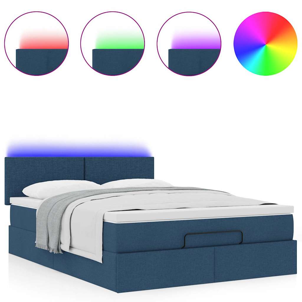 Otomanski krevet s madracem i LED plavi 140x190 cm tkanine