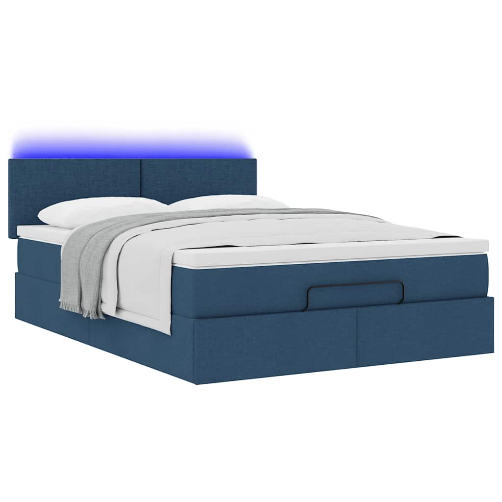 Otomanski krevet s madracem i LED plavi 140x190 cm tkanine