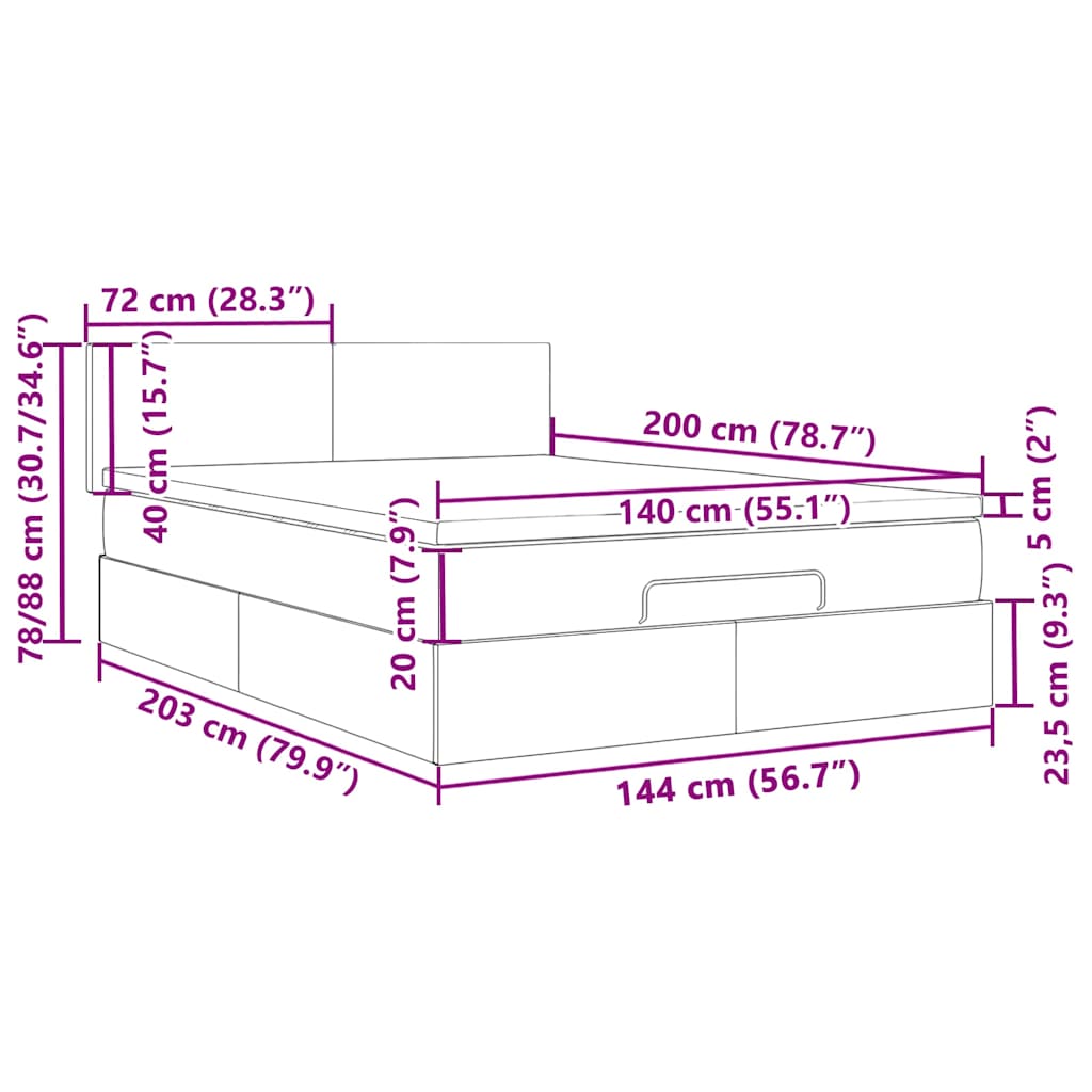 Otomanski krevet s madracem i LED tamnosivi 140x200 cm tkanine
