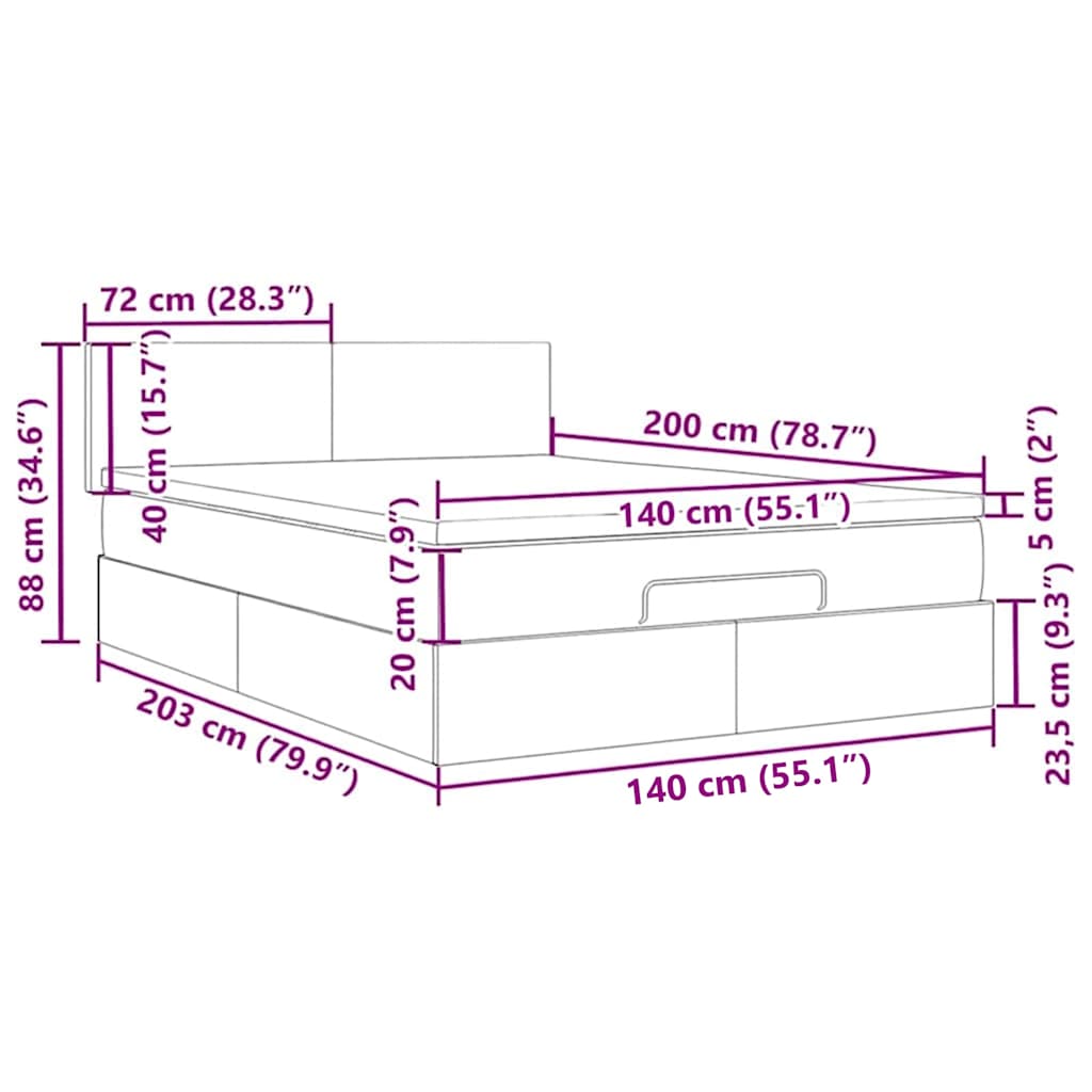 Otomanski krevet s madracem i LED crni 140x200 cm od tkanine