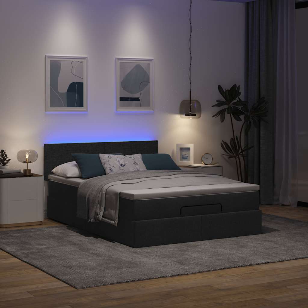 Otomanski krevet s madracem i LED crni 140x200 cm od tkanine