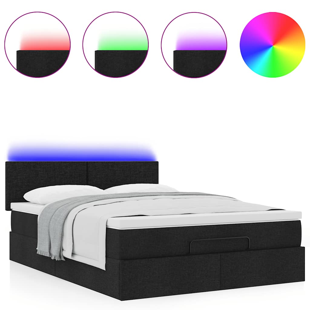 Otomanski krevet s madracem i LED crni 140x200 cm od tkanine