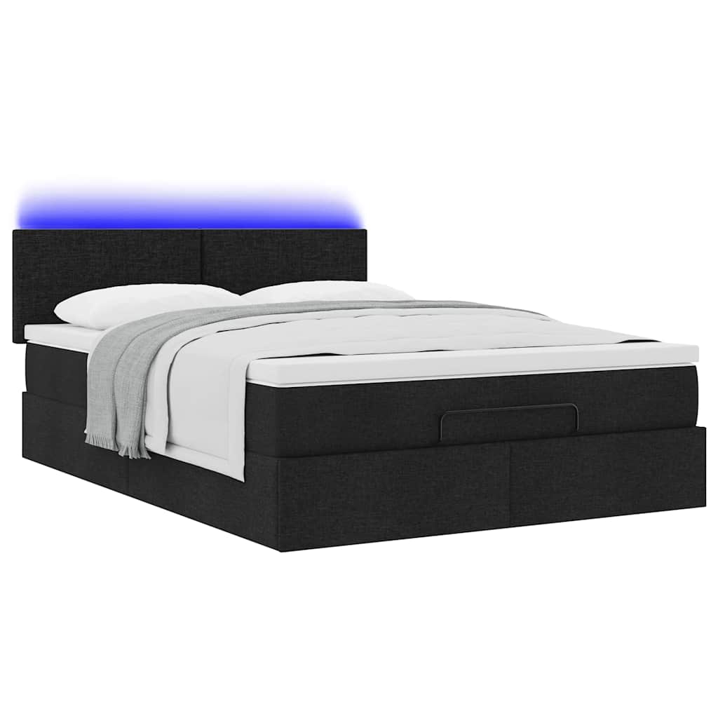 Otomanski krevet s madracem i LED crni 140x200 cm od tkanine