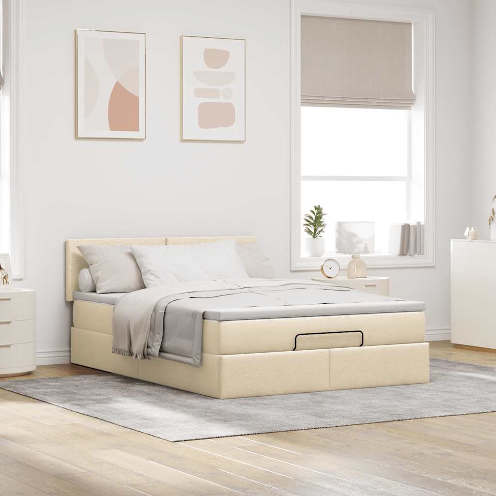 Otomanski krevet s madracem i LED krem 140x200 cm tkanine