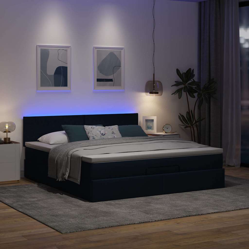 Otomanski krevet s madracem i LED plavi 160x200cm tkanine