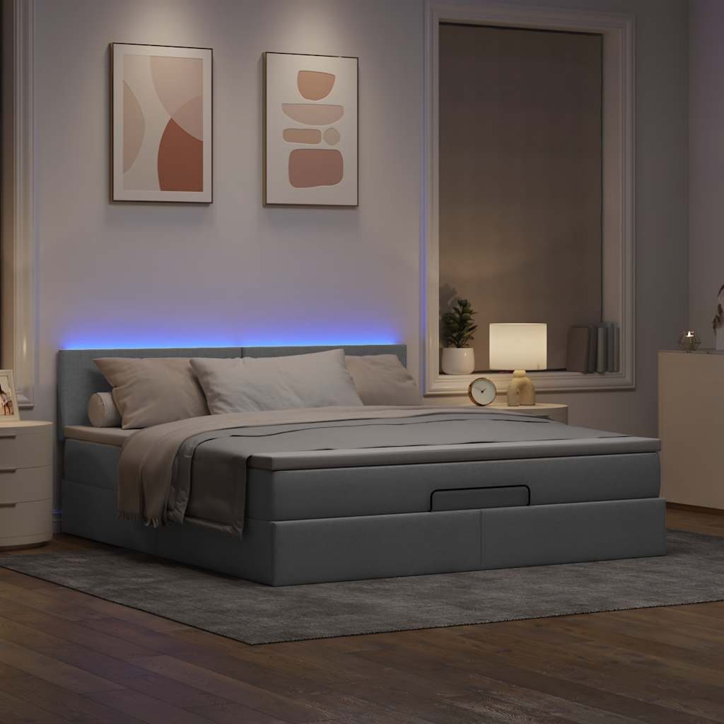 Otomanski krevet s madracem&LED svijetlosivi 180x200cm tkanine