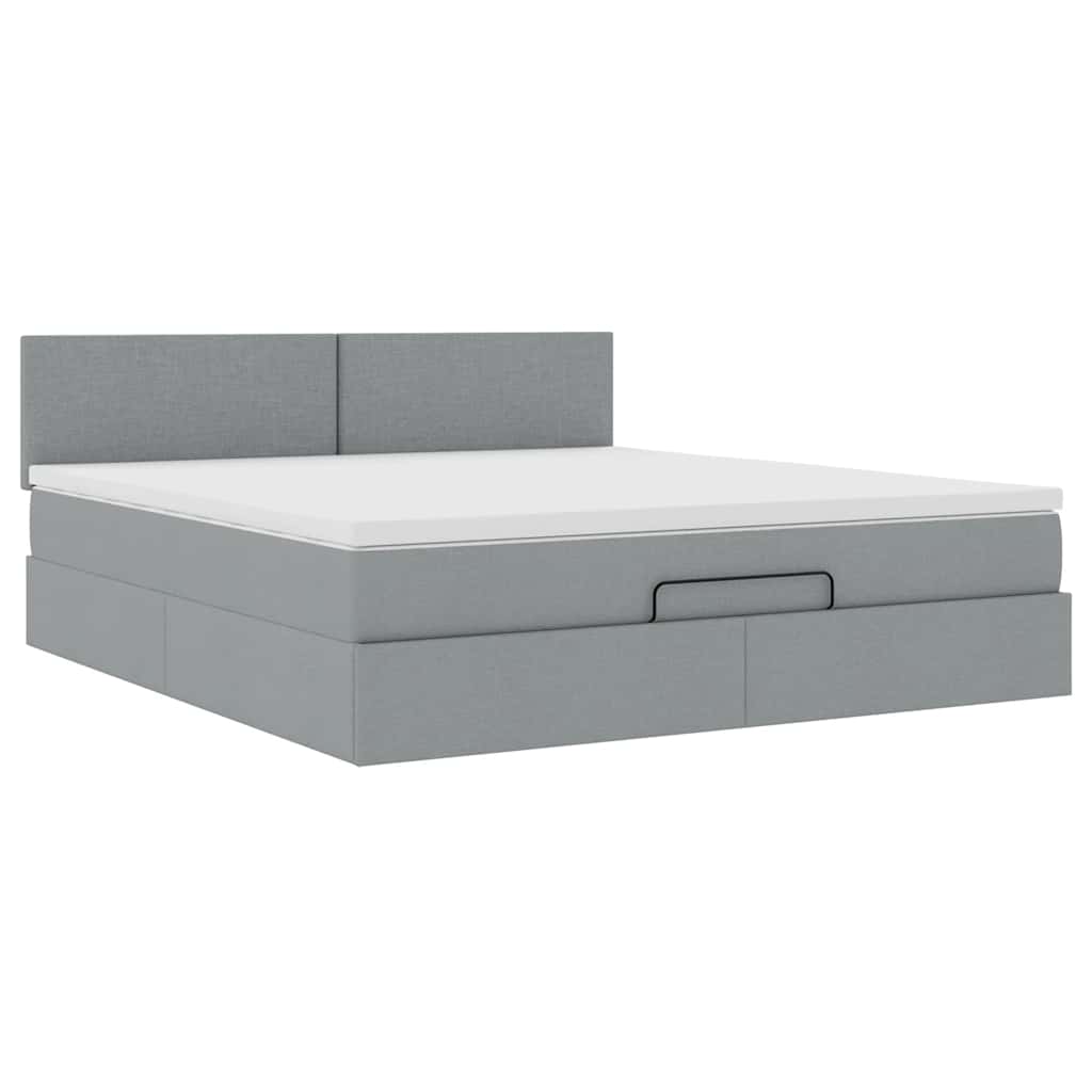 Otomanski krevet s madracem&LED svijetlosivi 180x200cm tkanine