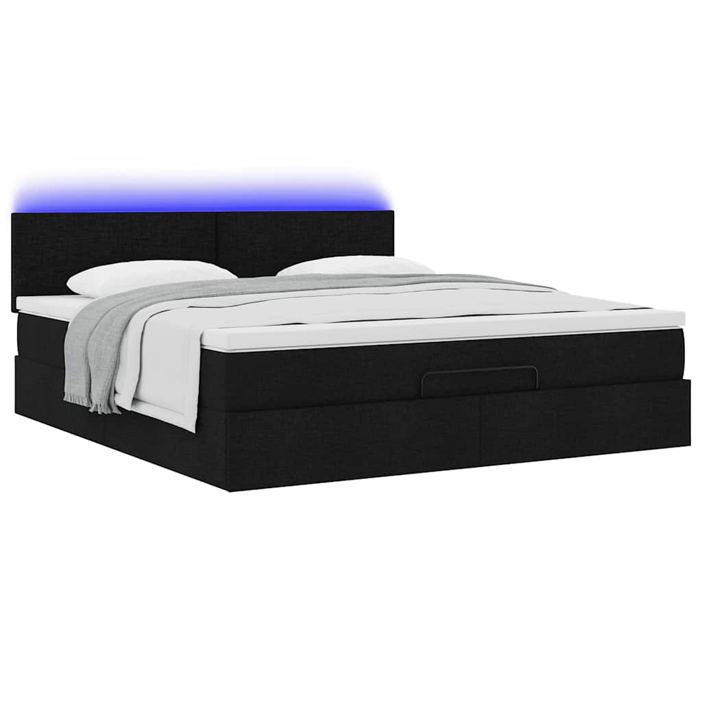 Otomanski krevet s madracem i LED crni 180x200cm od tkanine
