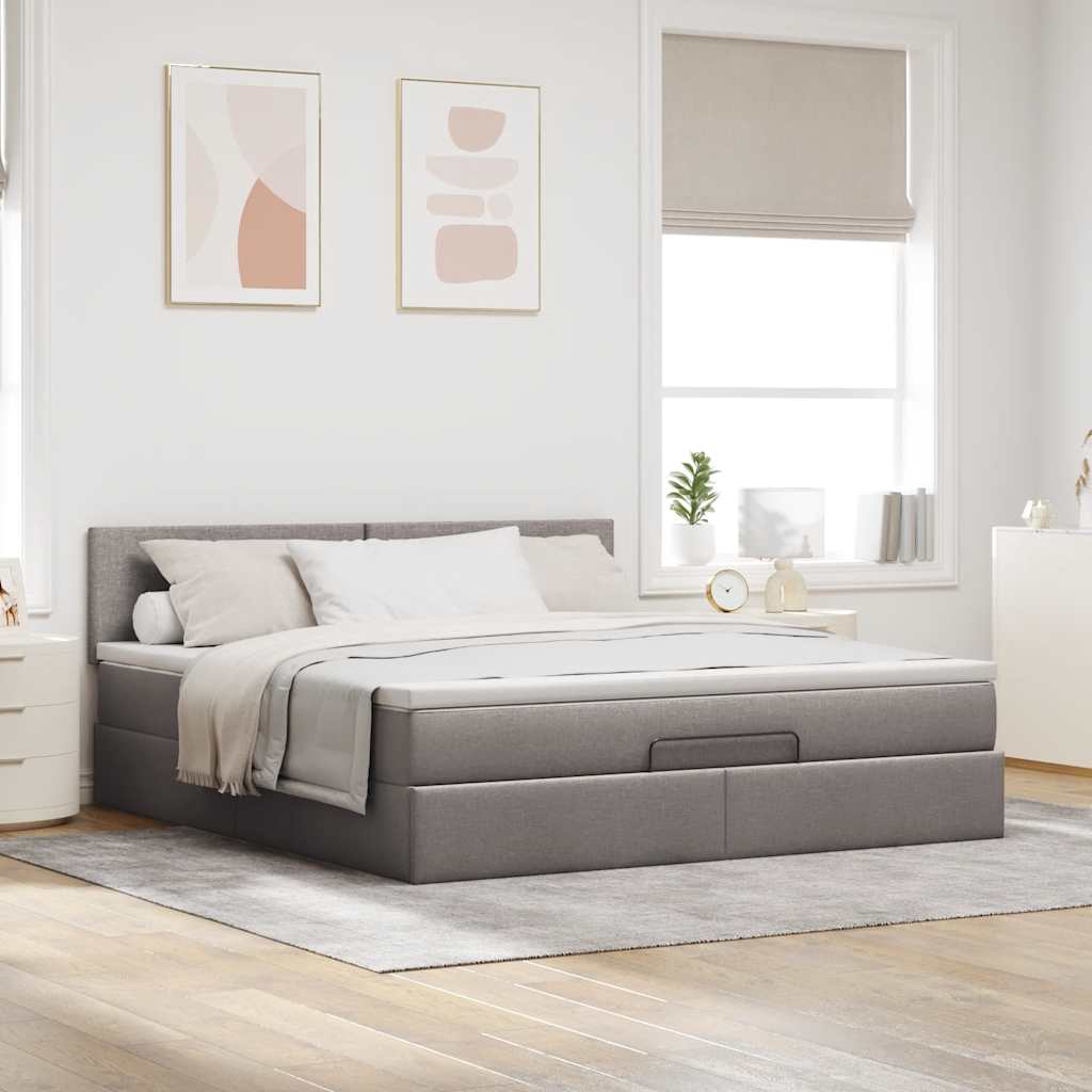 Otomanski krevet s madracem i LED smeđesivi 180x200 cm tkanine