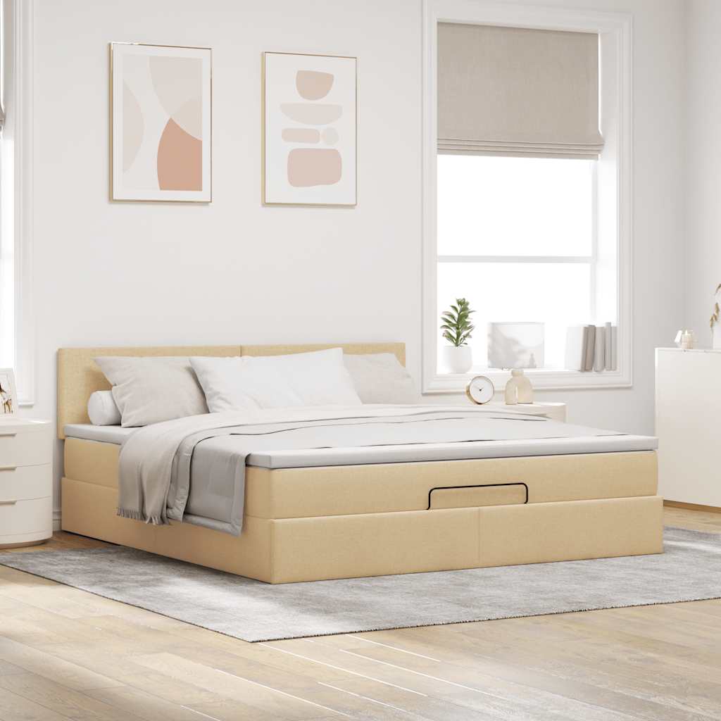 Otomanski krevet s madracem i LED krem 180x200cm od tkanine