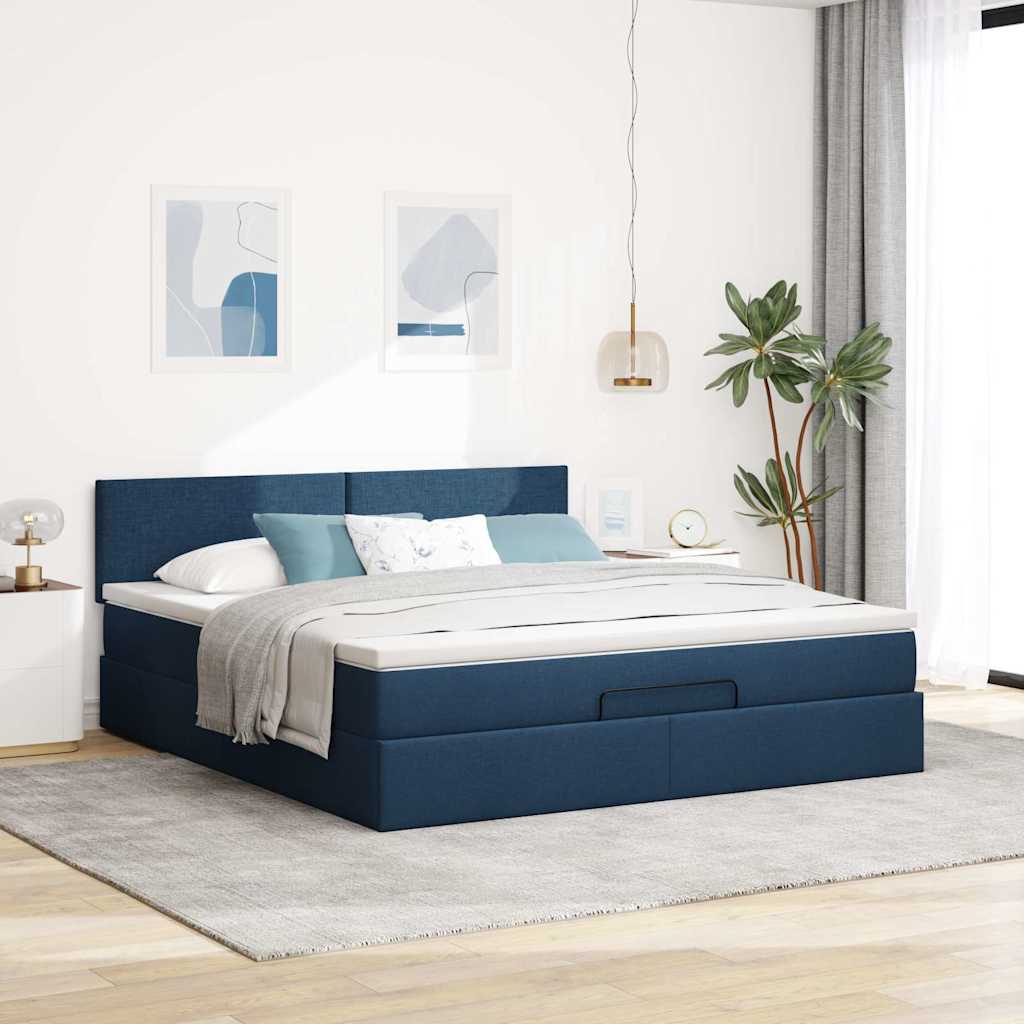 Otomanski krevet s madracem i LED plavi 180x200cm od tkanine