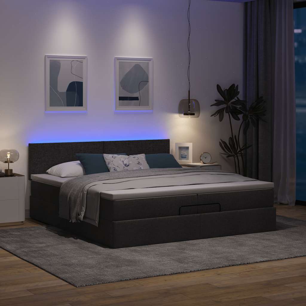 Otomanski okvir kreveta s madracima crni 200x200cm od tkanine