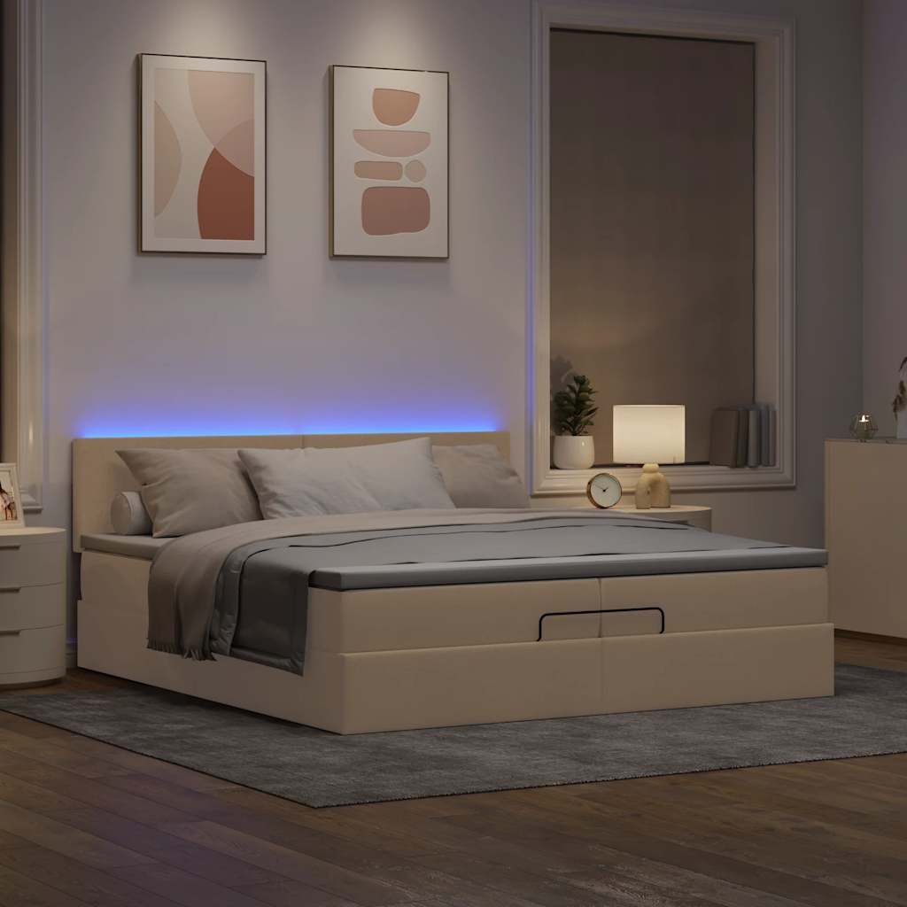 Otomanski okvir kreveta s madracima krem 200x200cm od tkanine