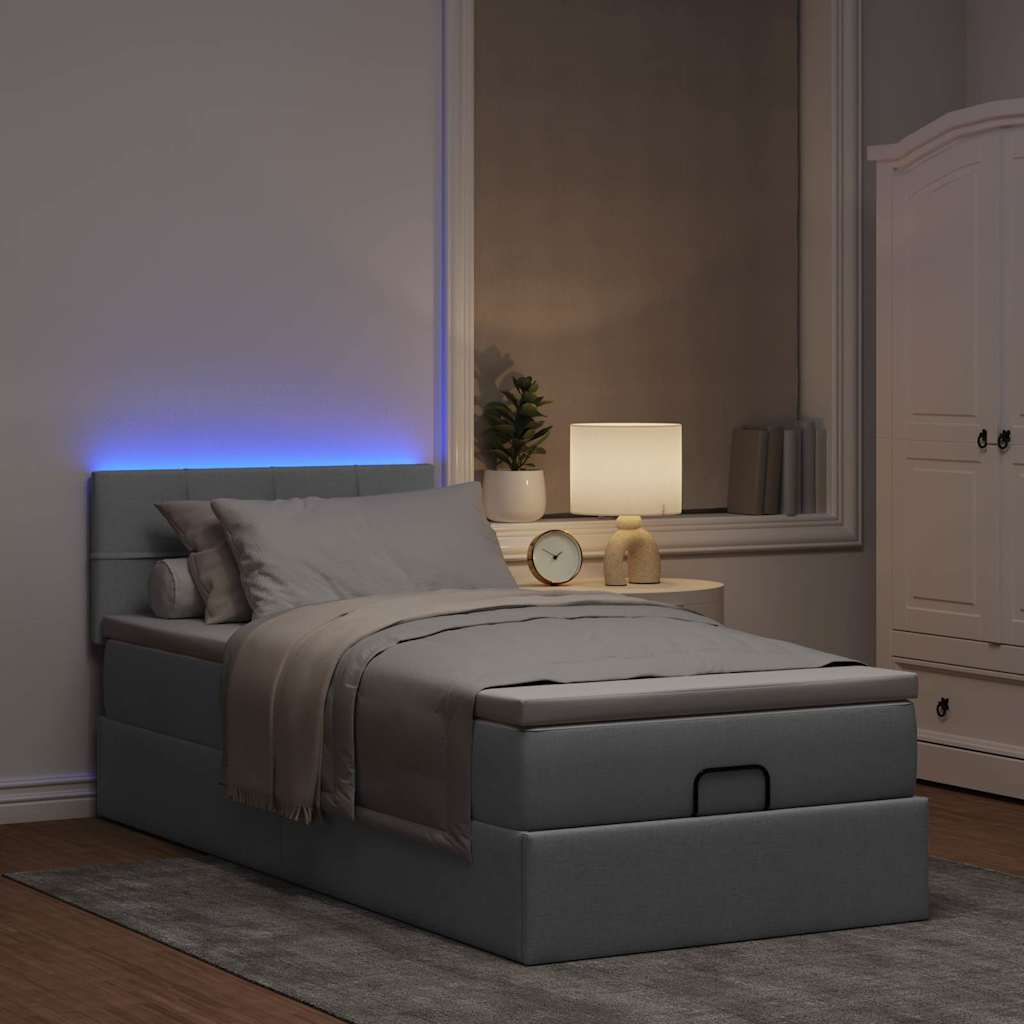 Otomanski krevet s madracem i LED svijetlosiva 80x200cm tkanina