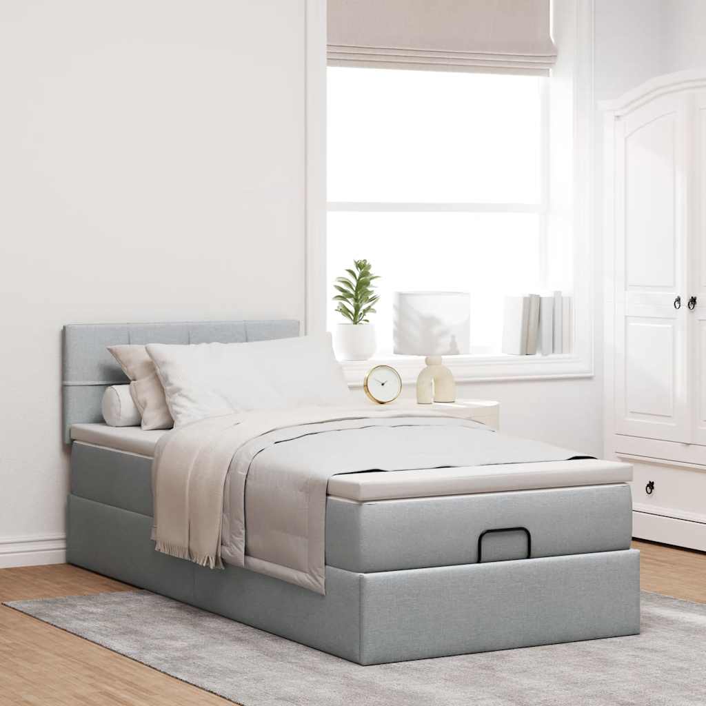 Otomanski krevet s madracem i LED svijetlosiva 80x200cm tkanina