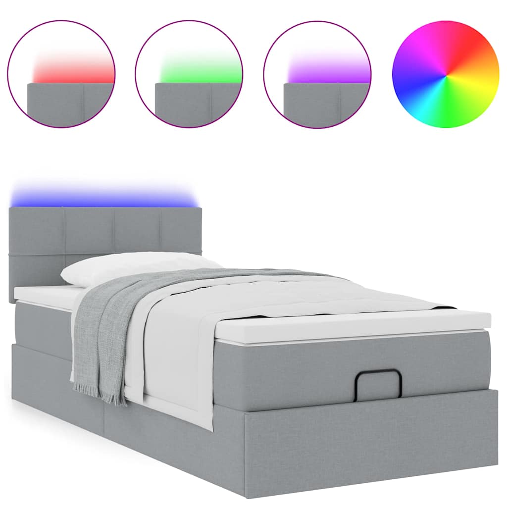 Otomanski krevet s madracem i LED svijetlosiva 80x200cm tkanina