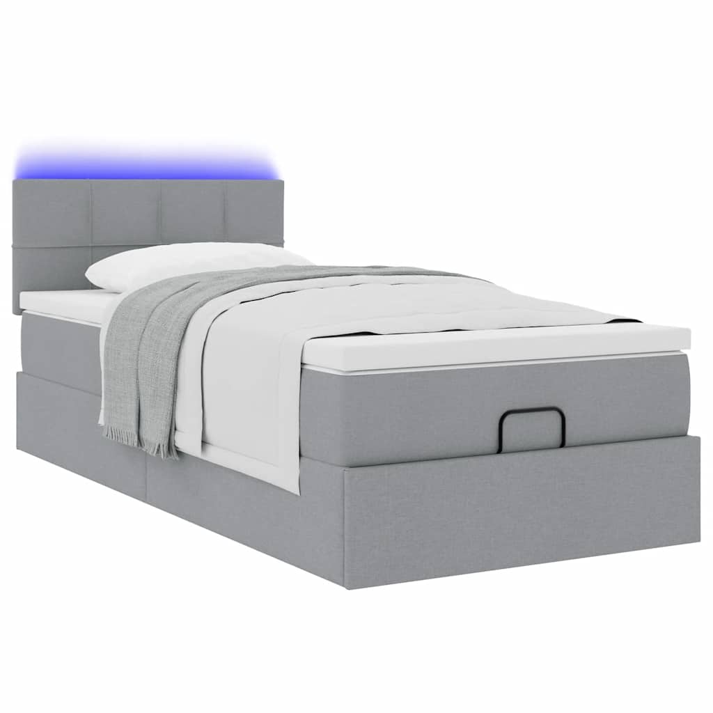 Otomanski krevet s madracem i LED svijetlosiva 80x200cm tkanina