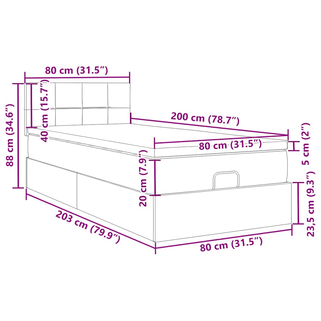 Otomanski krevet s madracem i LED tamnosivi 80x200cm tkanina