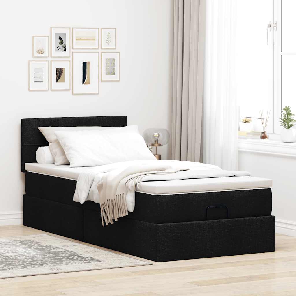 Otomanski krevet s madracem i LED crna 80x200cm tkanina