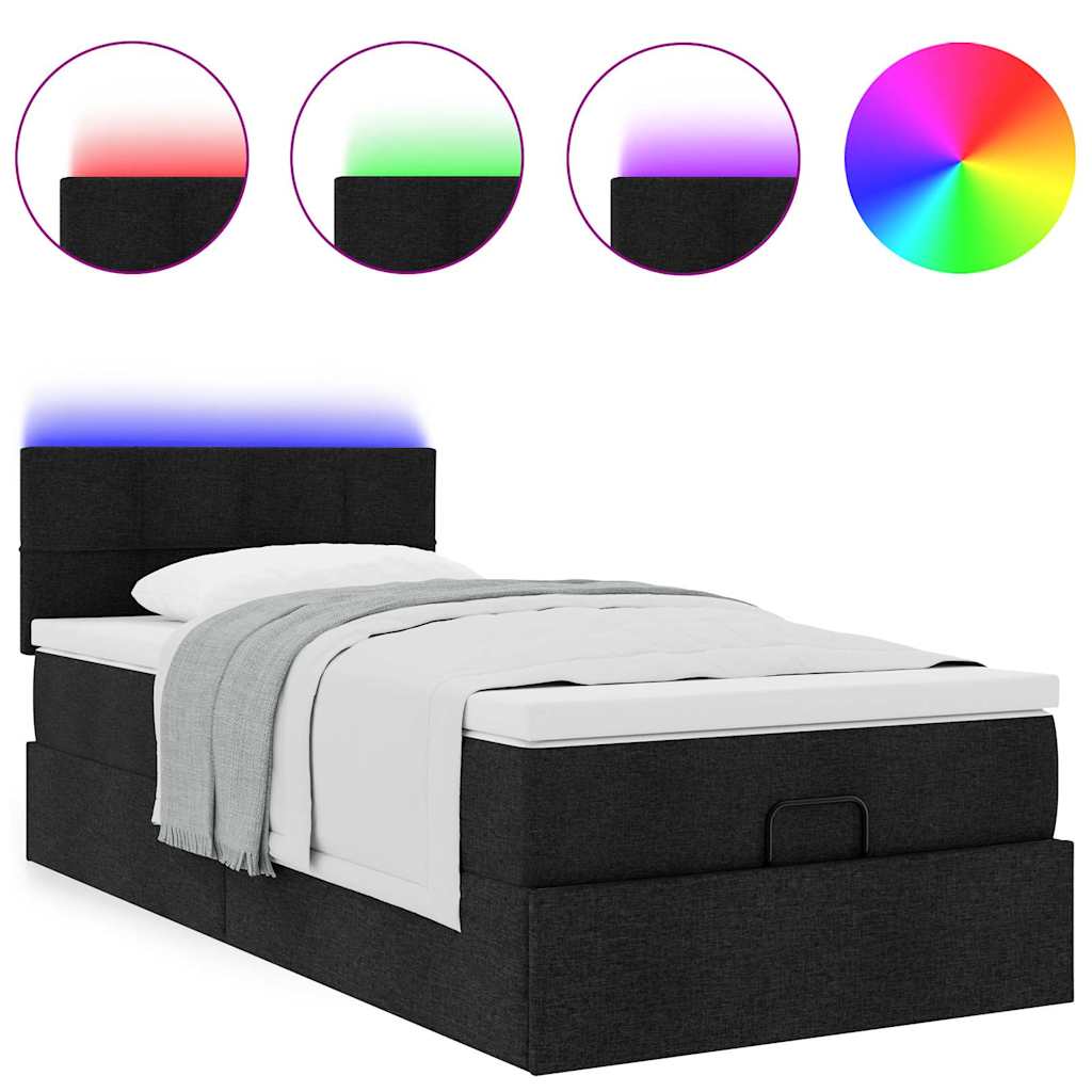 Otomanski krevet s madracem i LED crna 80x200cm tkanina