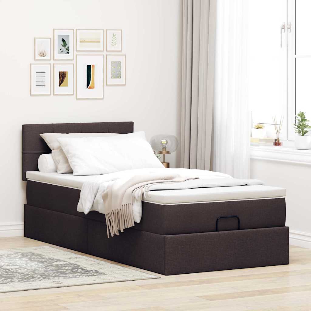 Otomanski krevet s madracem i LED tamnosmeđi 90x200 cm tkanine
