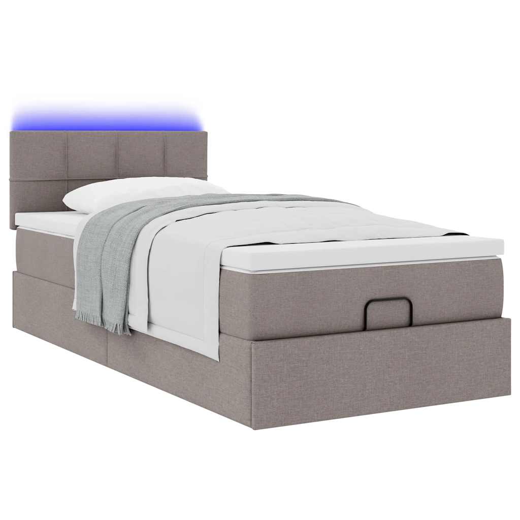 Otomanski krevet s madracem i LED smeđesivi 90x200 cm tkanine