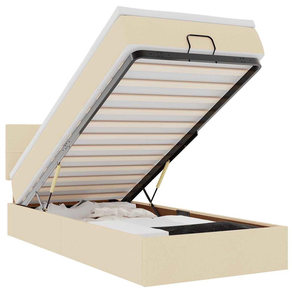 Otomanski krevet s madracem i LED krem 90x200 cm tkanine