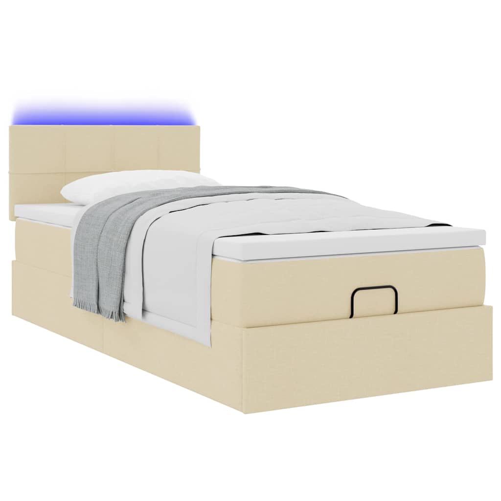 Otomanski krevet s madracem i LED krem 90x200 cm tkanine