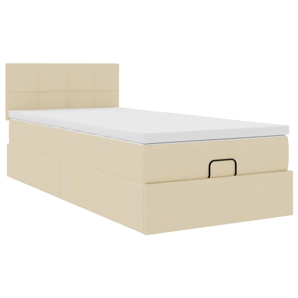 Otomanski krevet s madracem i LED krem 90x200 cm tkanine