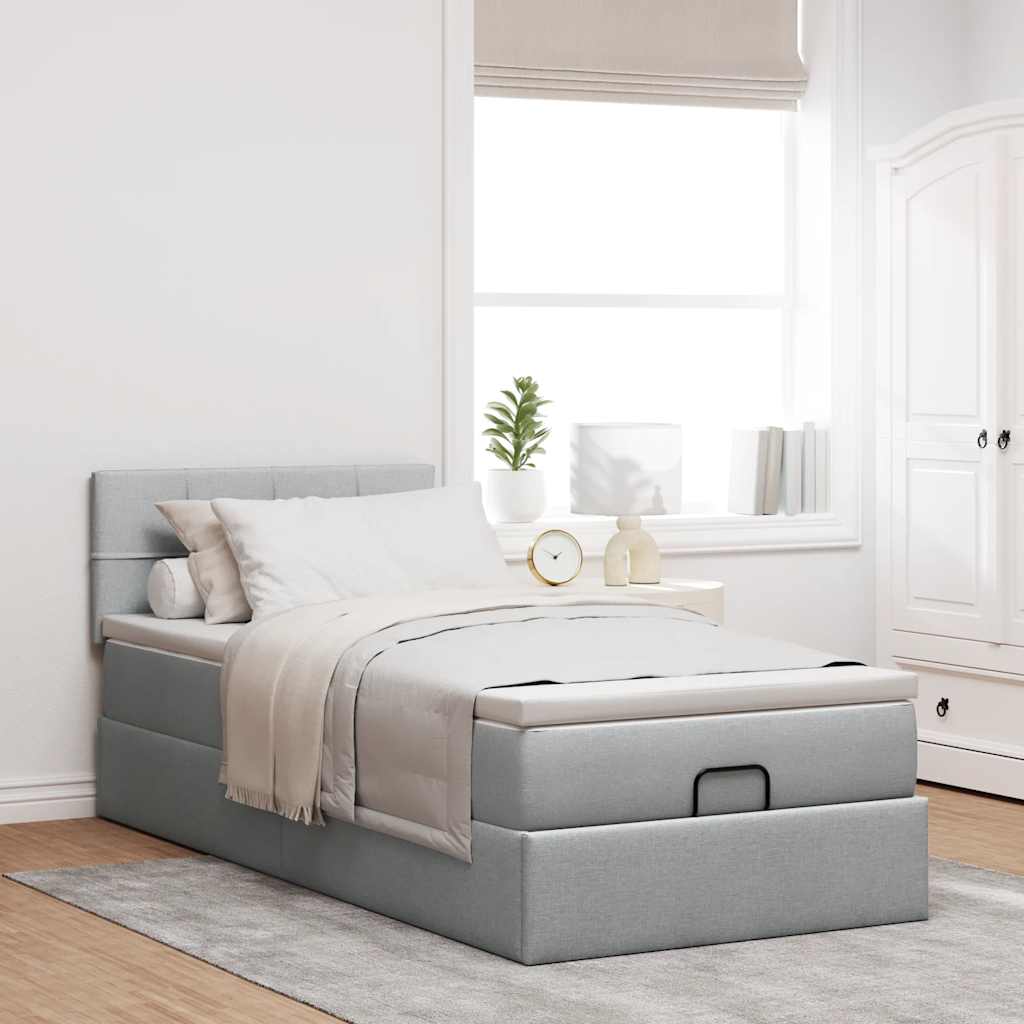 Otomanski krevet s madracem svijetlosivi 100x200 cm tkanine