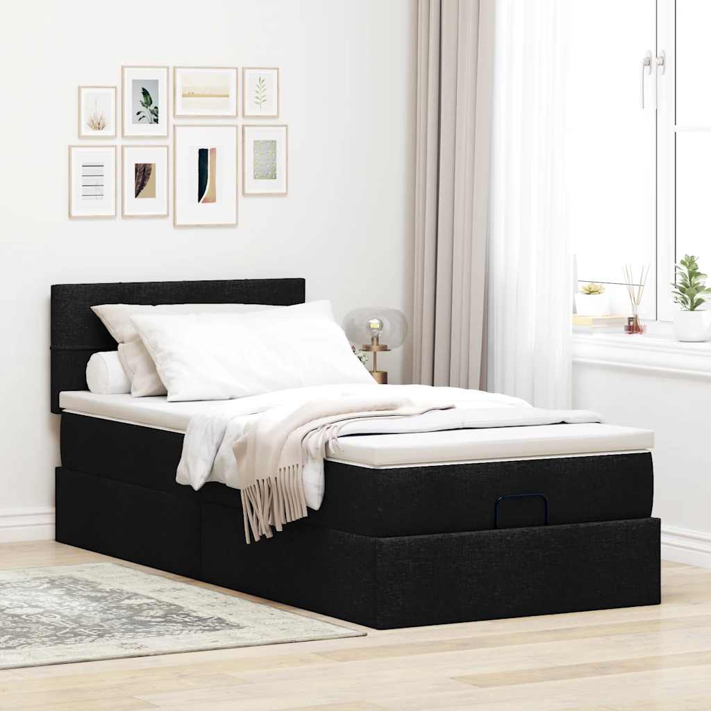 Otomanski krevet s madracem crni 100x200 cm tkanine