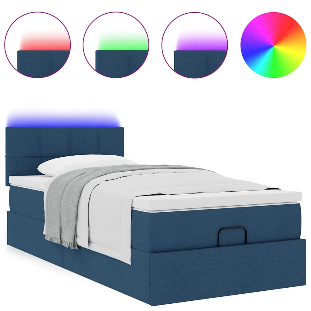 Otomanski krevet s madracem i LED plavi 100x200 cm tkanine