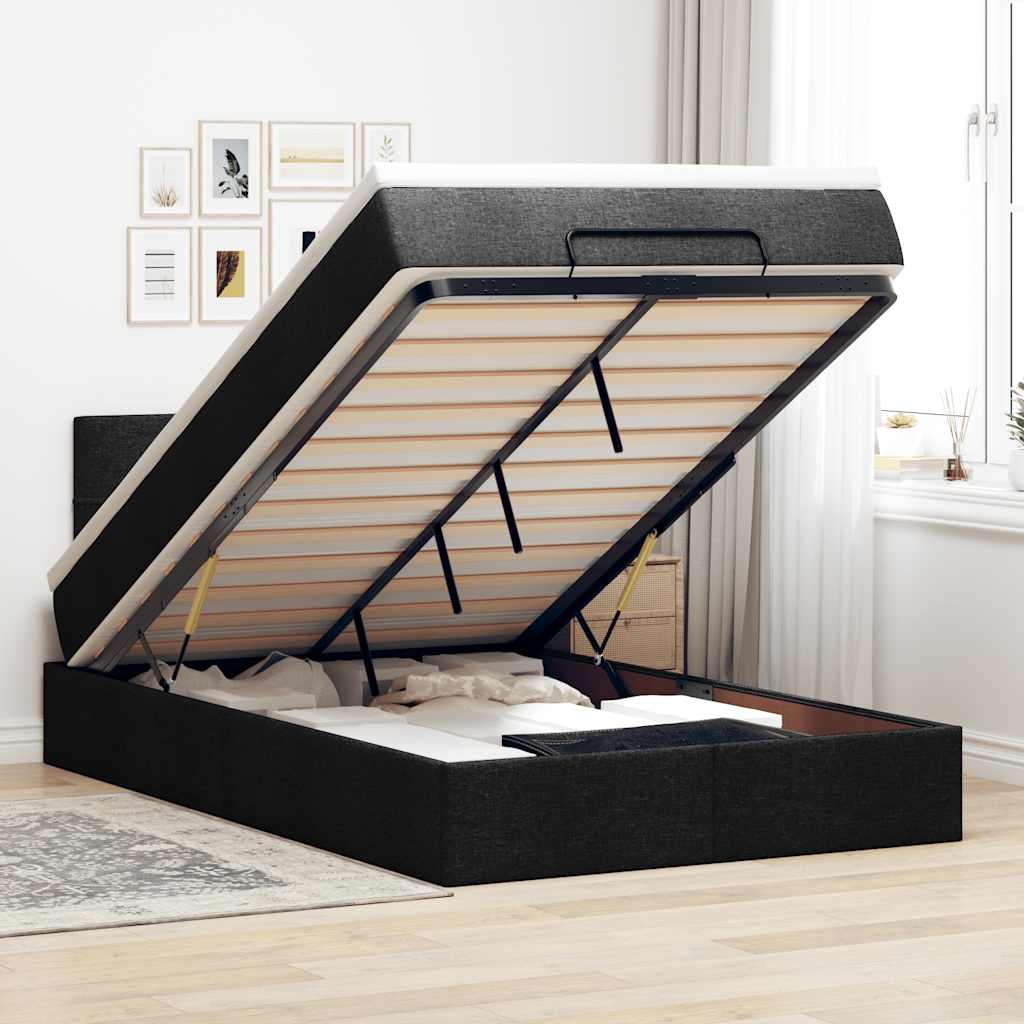 Otomanski krevet madracem i LED crna 120x190 cm tkanina