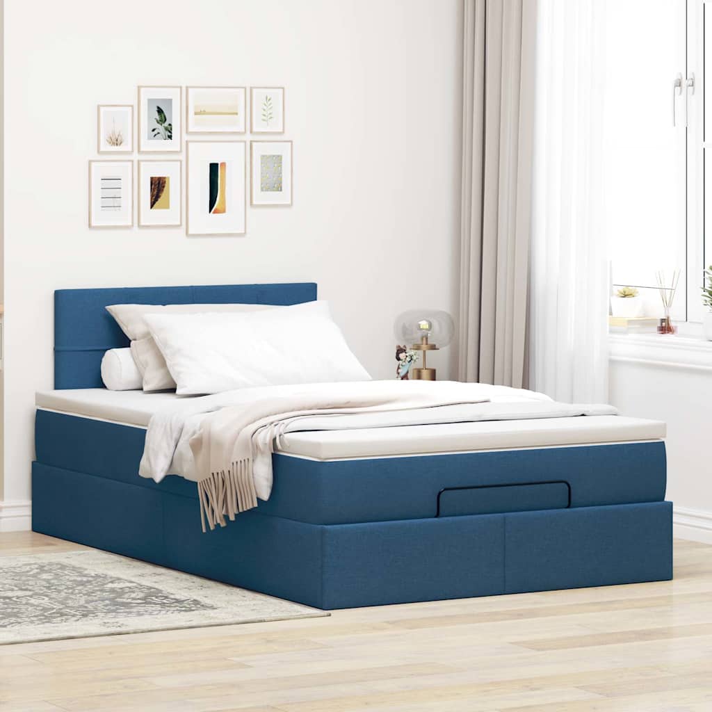Otomanski krevet madracem i LED plava 120x190 cm tkanina