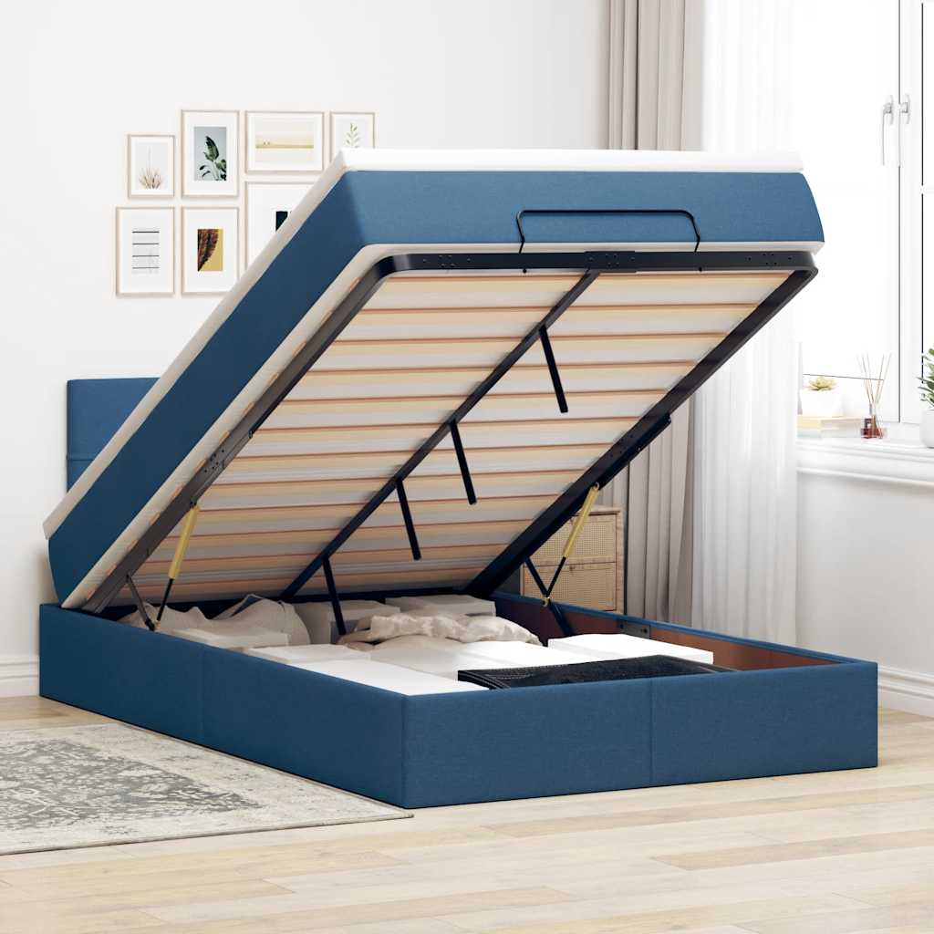 Otomanski krevet madracem i LED plava 120x190 cm tkanina