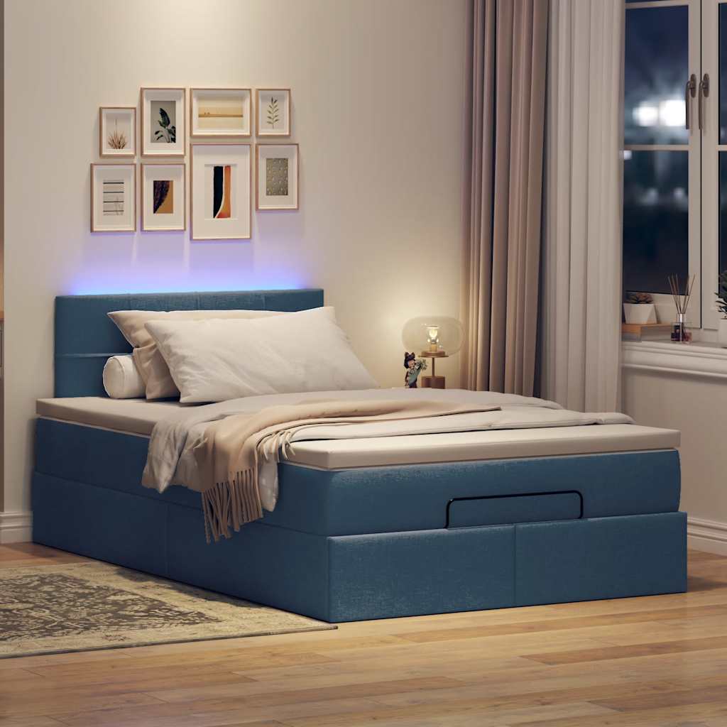 Otomanski krevet s madracem i LED plavi 120x200 cm tkanine
