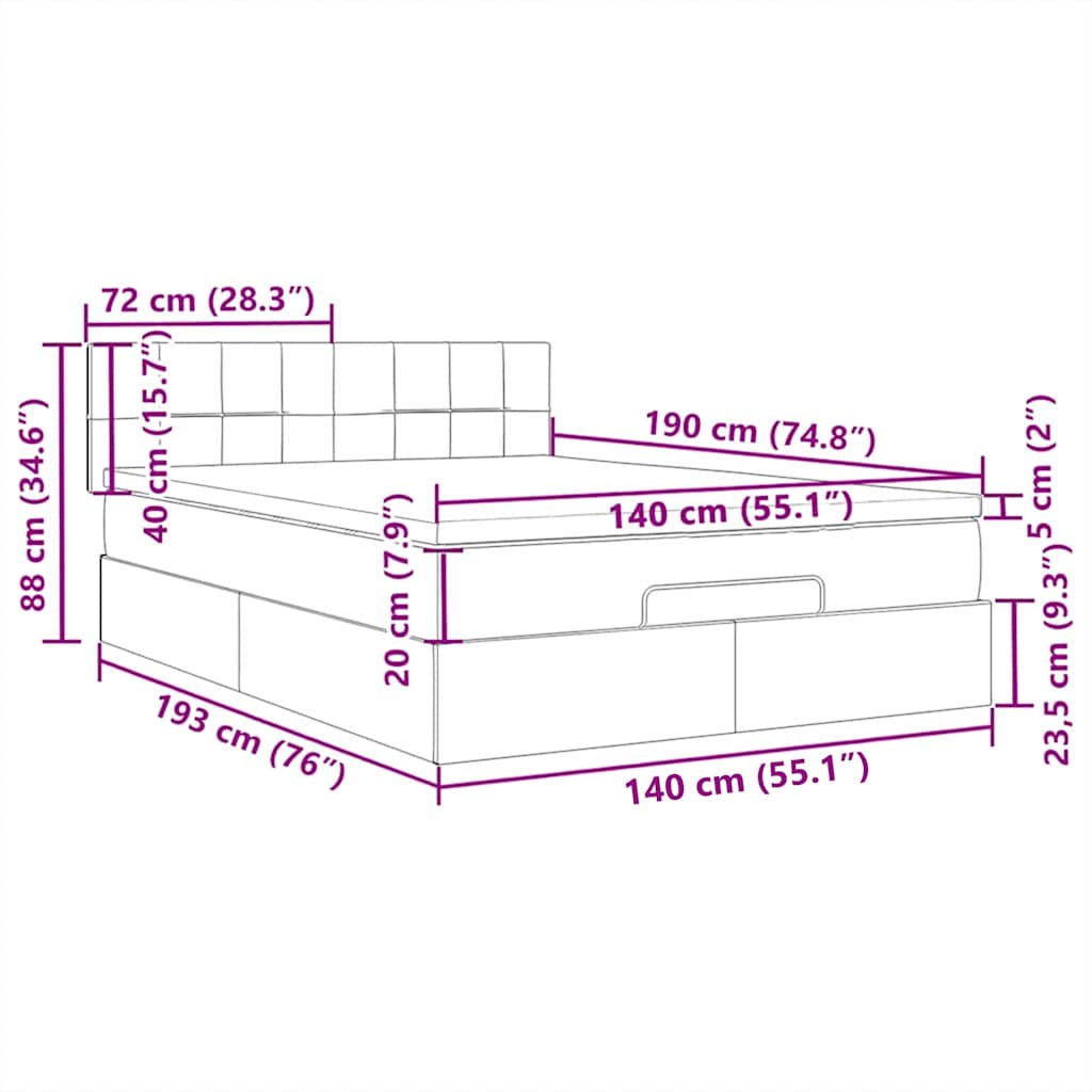 Otomanski krevet s madracem i LED tamnosivi 140x190 cm tkanine