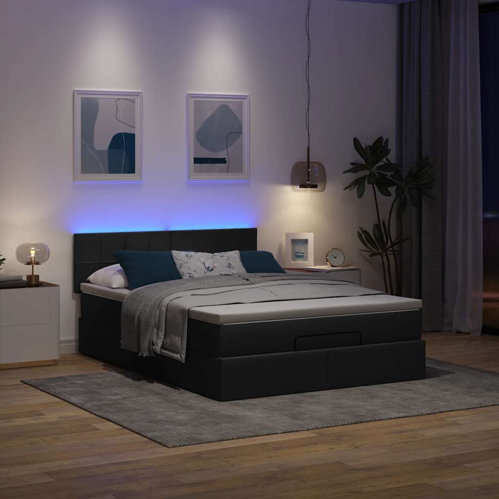 Otomanski krevet s madracem i LED crni 140x190 cm tkanine