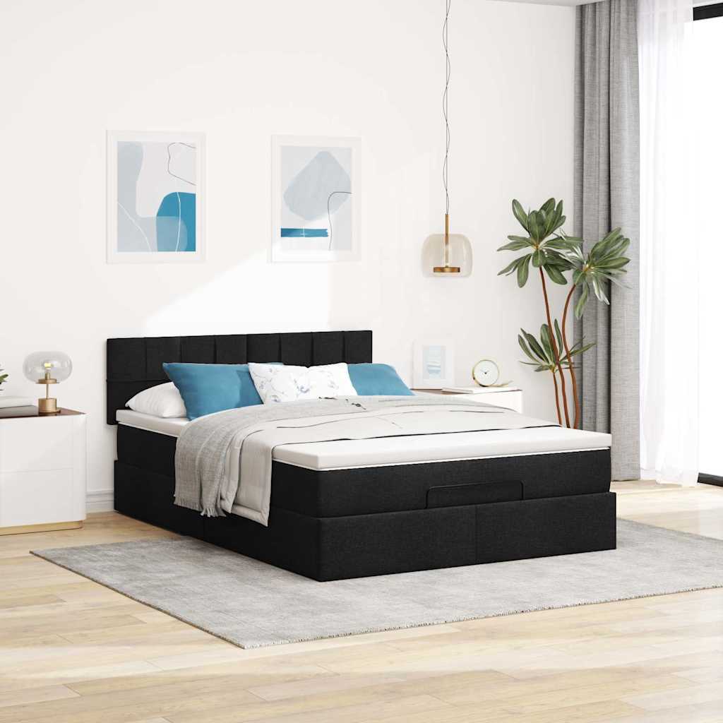 Otomanski krevet s madracem i LED crni 140x190 cm tkanine