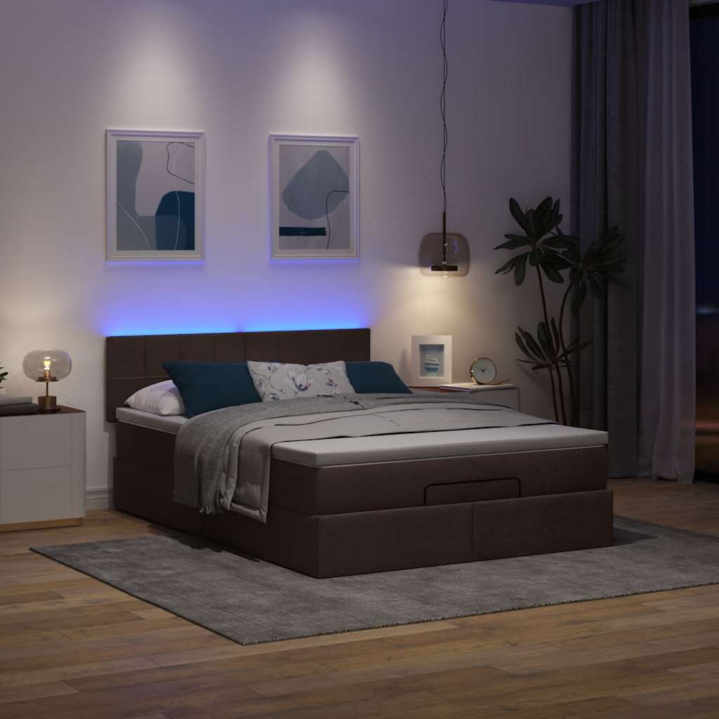 Otomanski krevet s madracem i LED tamnosmeđi 140x190 cm tkanine