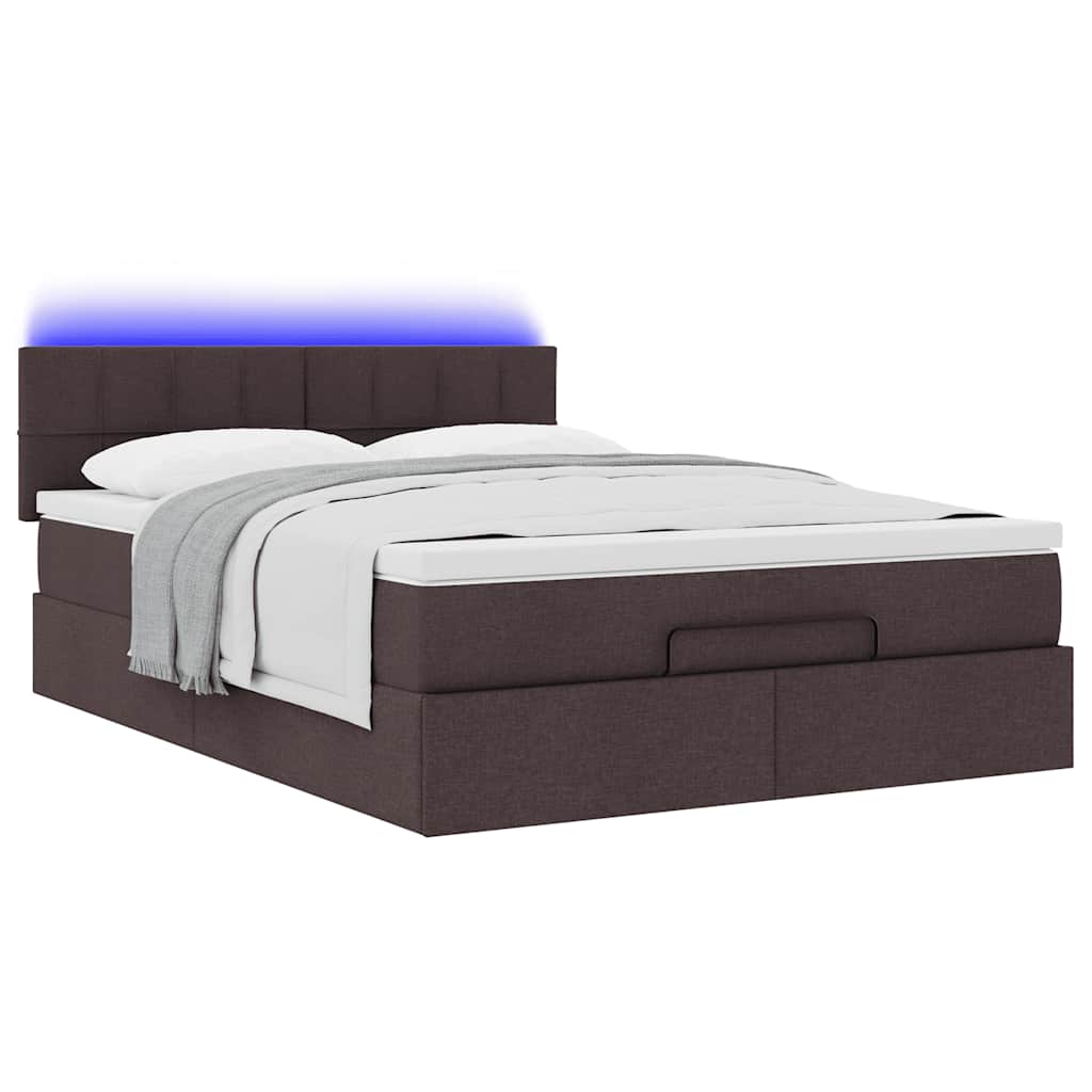 Otomanski krevet s madracem i LED tamnosmeđi 140x190 cm tkanine