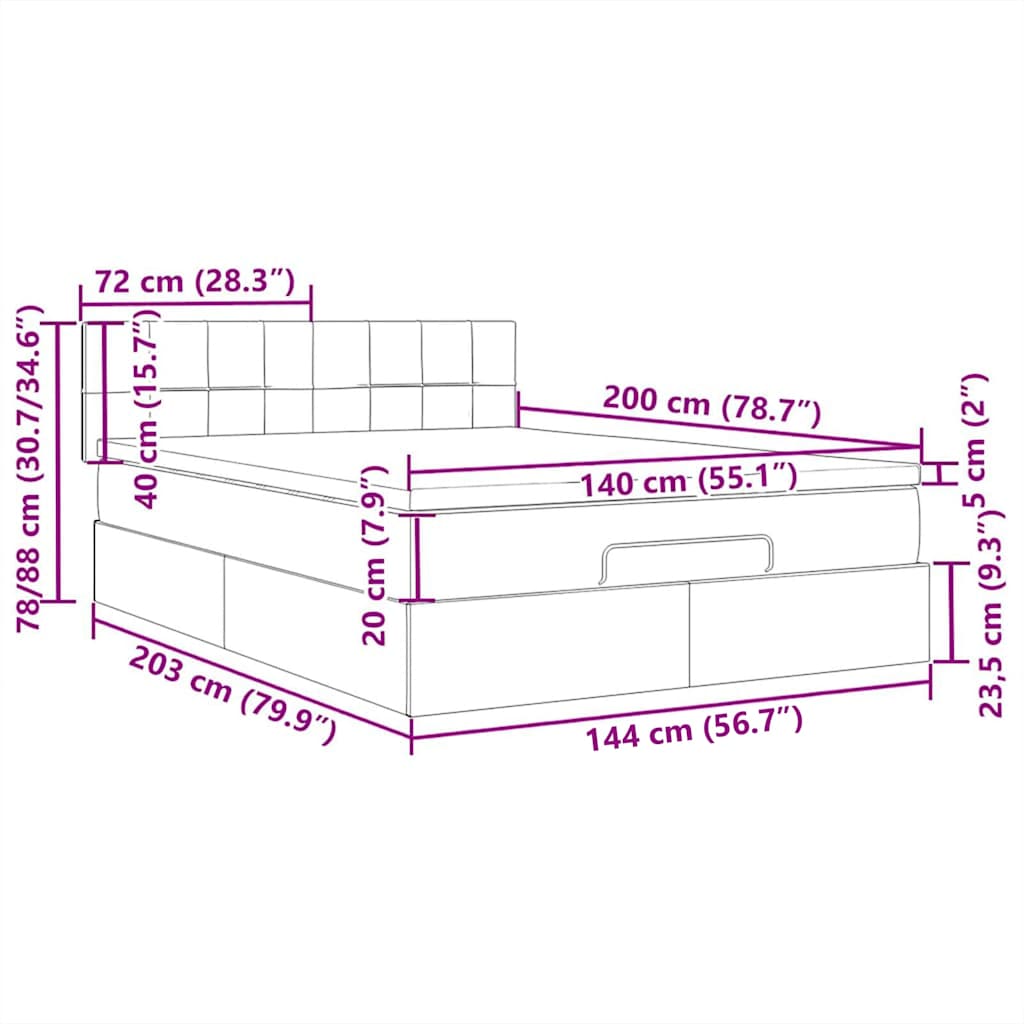 Otomanski krevet s madracem i LED crni 140x200 cm od tkanine