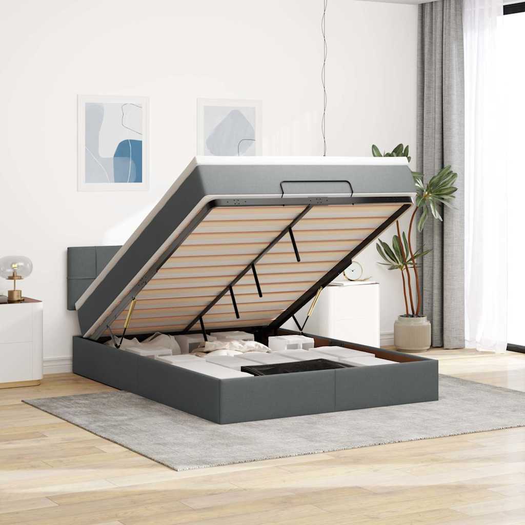Otomanski krevet s madracem i LED crni 140x200 cm od tkanine